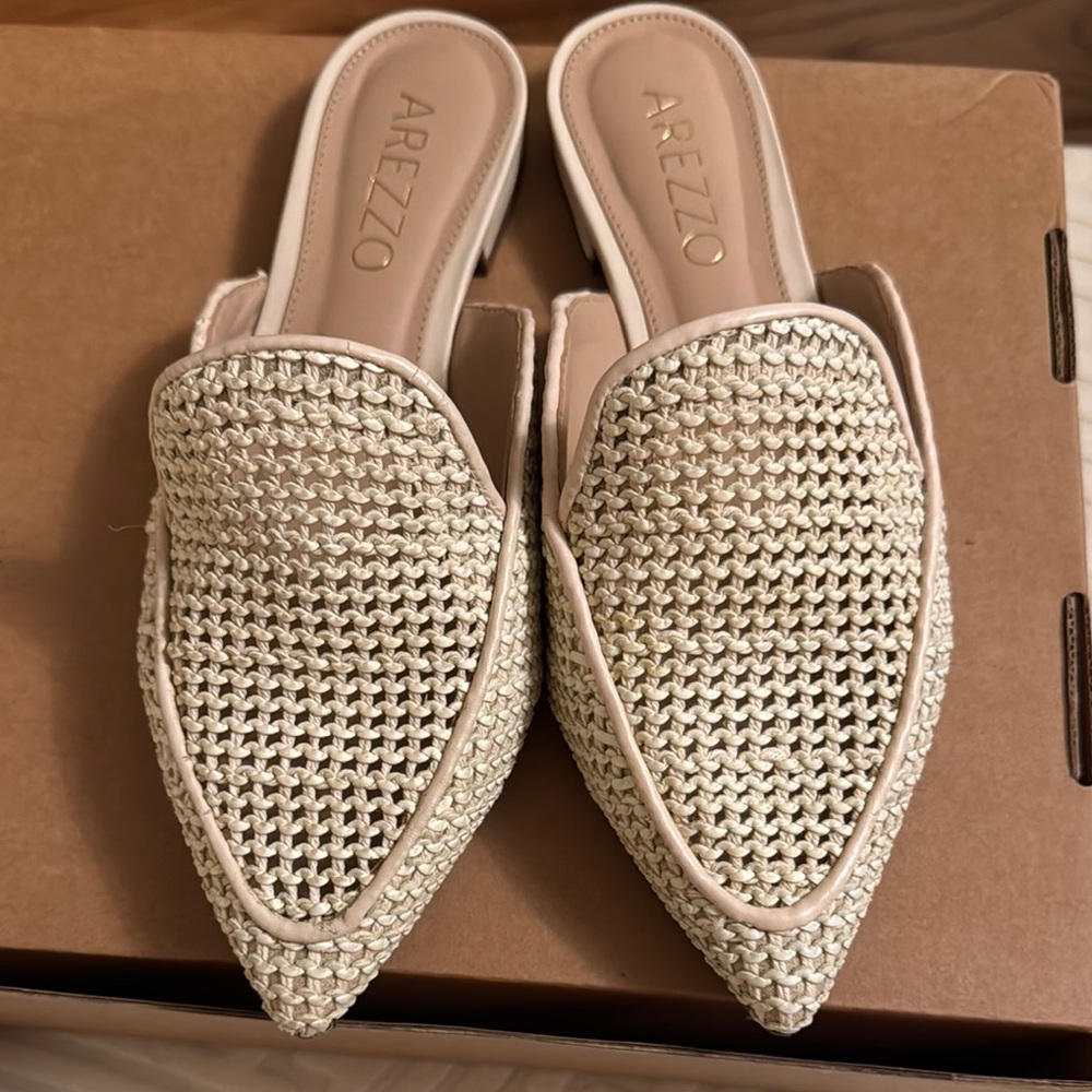 Women's Cream Woven Mules